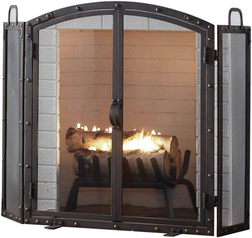 Fireplace Screen with Door, Foldable Iron Fireplace Spark Protection Net, Baby Pet Fire Safety Protection Device, 66X26X80CM