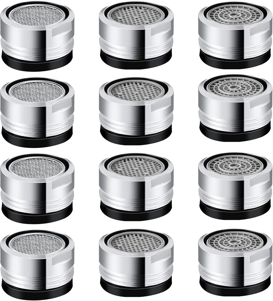 Honoson 12 Pieces 2.2 GPM Sink Faucet Aerator Kitchen Sink Aerator Replacement Parts Bathroom Faucet Adapter Kit with 15/16-inch or 24 mm Male Thread for Kitchen Bathroom(Mixed Style)