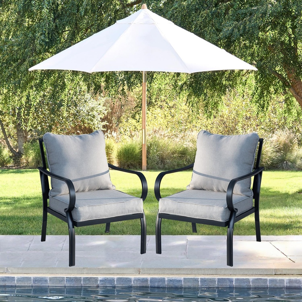 Patio Furniture Sofa, All-Weather Outdoor 2 Seats Patio Chairs, Outdoor Metal Chairs with Deep Seating and Olefin Cushions for Lawn Garden Backyard Balcony, Beige