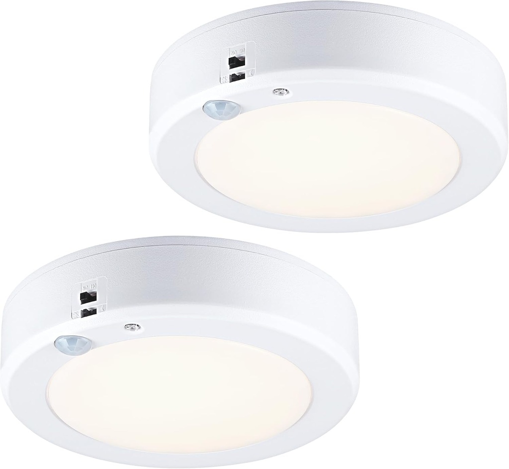 LIT-PaTH Battery Operated Ceiling Light, 3000K 6.1inch Motion Sensor LED Ceiling Light,140 Lumens Flush Mount Wireless Motion Lamp for Closet Hallway Laundry Stair, 2-Pack (Battery Not Included)