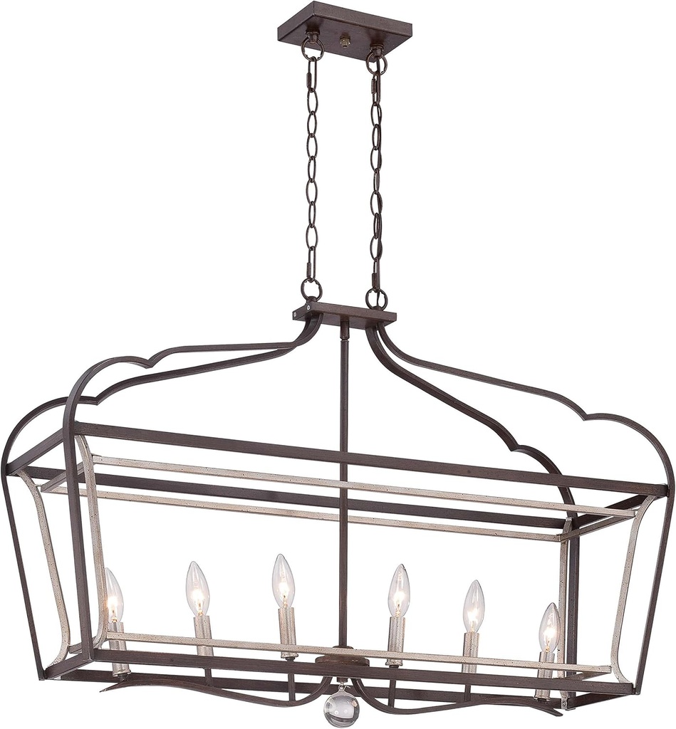 Minka Lavery 4346-593 Astrapia Large Linear Island Pendant Ceiling Lantern Lighting, 6 Light, 360 Watts, Dark Rubbed Sienna
