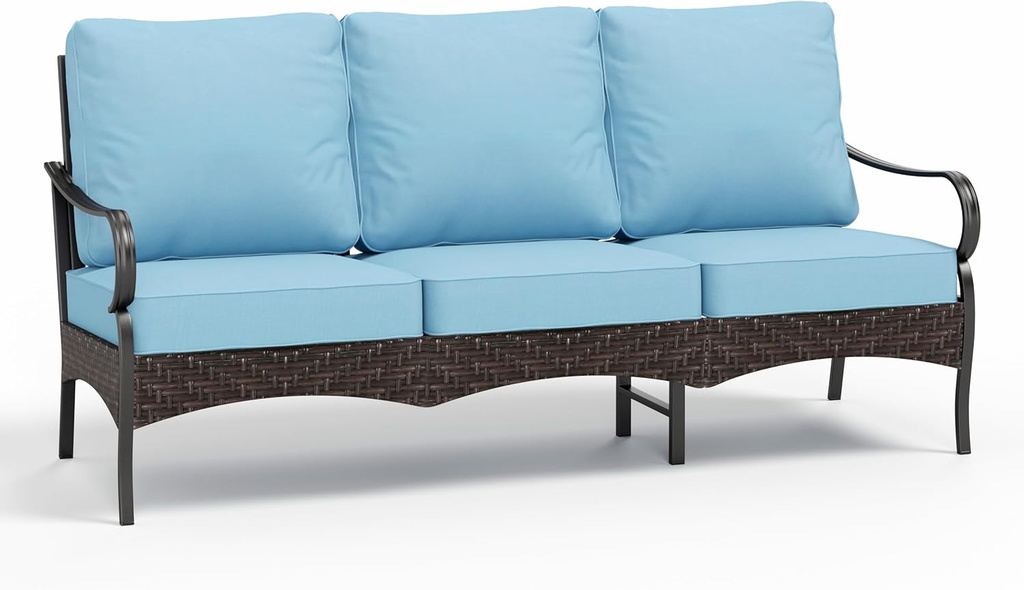 MFSTUDIO Outdoor Patio Furniture Set, Metal Outdoor Conversation Sofa, Rattan Wicker Patio Sectional Sofa Set for Garden Backyard Lawn，Blue