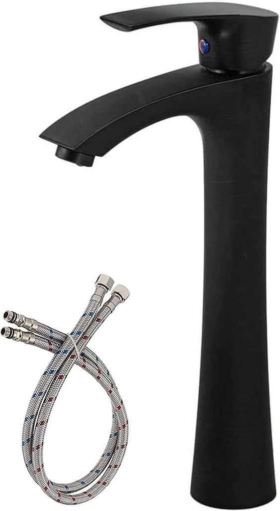 KINGO HOME Black Vessel Sink Faucet, Contemporary Tall Bathroom Vessel Fuacet Matte Black Basin Vanity Bathroom Sink Faucet with Water Hoses