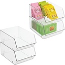 mDesign Plastic Stacking Food Storage Bin for Kitchen Cabinet, Pantry, Shelf, Fridge/Freezer - Organizer for Fruit, Potatoes, Onions, Drinks, Snacks, Pasta - 11" Deep - 4 Pack - Clear