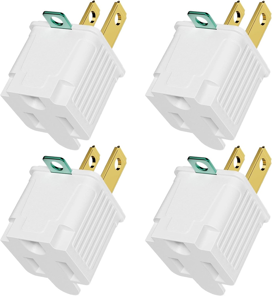 PLUGTUL 2 Prong to 3 Prong Outlet Adapter, Polarized Grounded Outlet Converter, Wall Outlet Plug for Household, Workshops, ETL Listed, 4-Pack, White