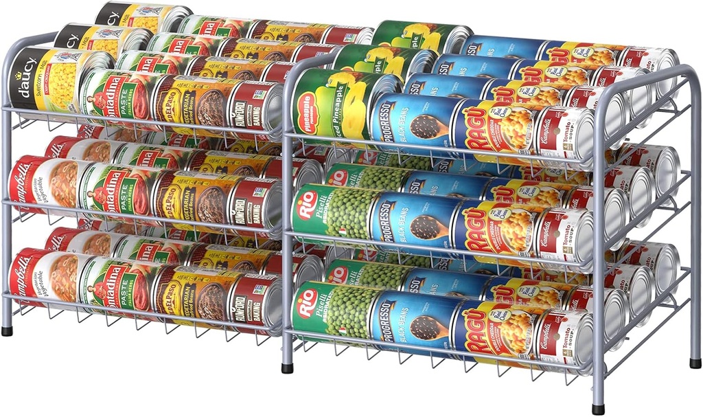 NANANARDOSO Can Organizer for Pantry, 3 Tier Can Dispenser Rack Holds up to 72 Cans, Can Storage Organizer Holder for Canned Food Storage Kitchen Cabinets or Pantry Shelf Countertop, Silver