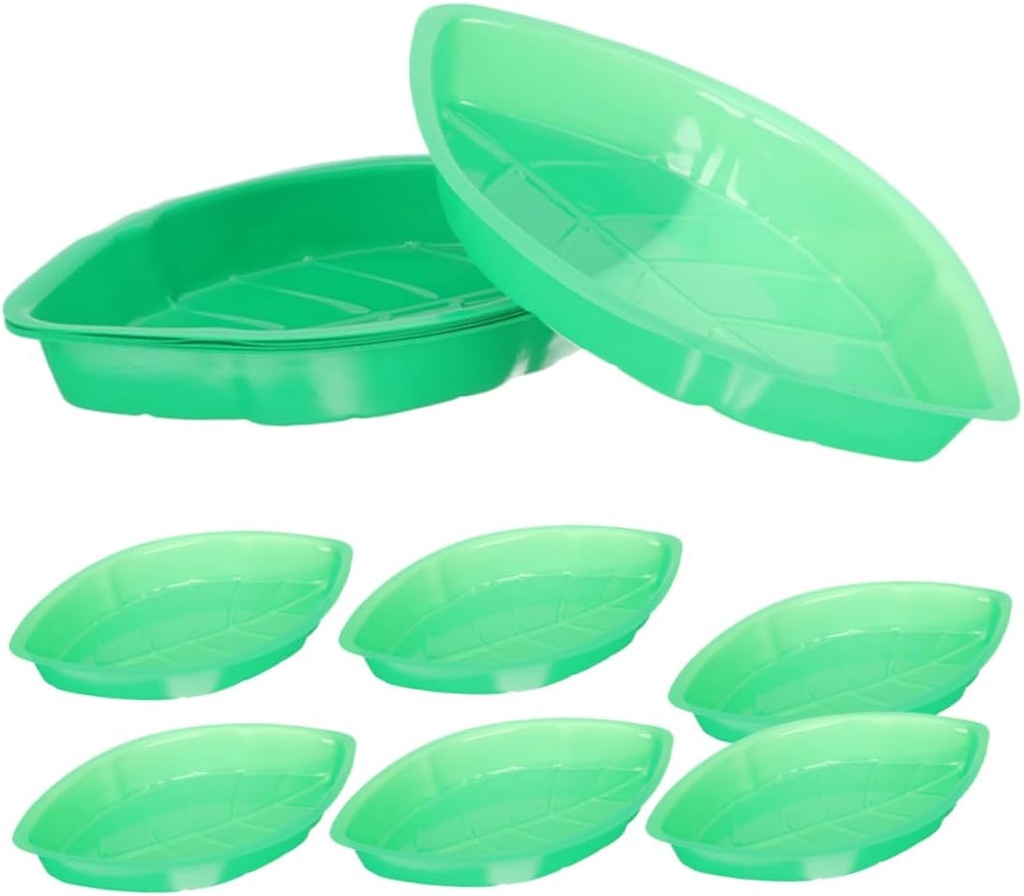 8pcs Leaf Shape Tray Fruit Organizer Snacks Fruit Basket for Kitchen Bowls Snack Trays Hanging Baskets for Kitchen Shaped Plate Palm Leaf Serving Tray Plastic Green