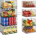 4 Pack Stackable Wire Baskets for Pantry Organizers and Storage, Large Pantry Basket for Snack Organizer, Foldable Fruit and Vegetable Storage Bin Store Can Onion Potato for Kitchen Cabinet/Countertop
