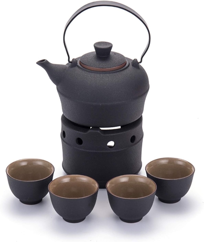 Sake Set, Saki Cups，Crafts CupCeramic Sake Set， Sake Set Japanese Hot Ceramic Sake Set with Warmer 6-Piece, 4 Cups, Sake Kettle and Heating Base for Christmas, Birthdays, And Anniversaries (not contai