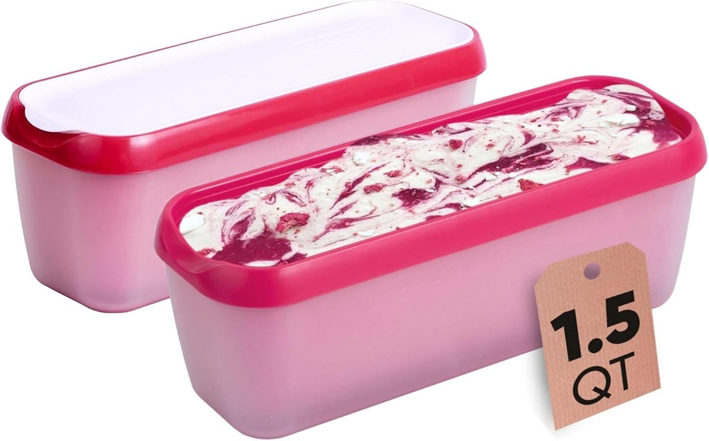 Starpack 'Inside Scoop' Ice-Cream Storage Container for Freezer (2 Pcs) - 1.5 Quart Ice Cream Containers for Homemade Ice Creams - Reusable Dessert Containers with Lids - Leak-Free Lids (Silicone)