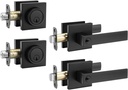 goldenwarm Exterior Door Lock Set Front Door Lock Set, Heavy Duty Matte Black Front Door Handle and Deadbolt Set (2 Pack)