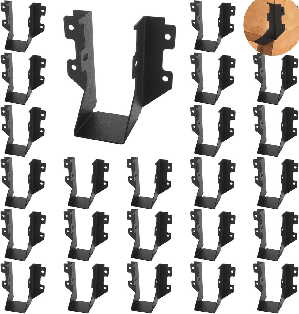 25 Pcs 2x4 Joist Hanger Black, Steel Powder Coated Face Mount Joist Hangers, Hurricane Ties for Rafters for Roofs, Decking, Floors, and Ceilings