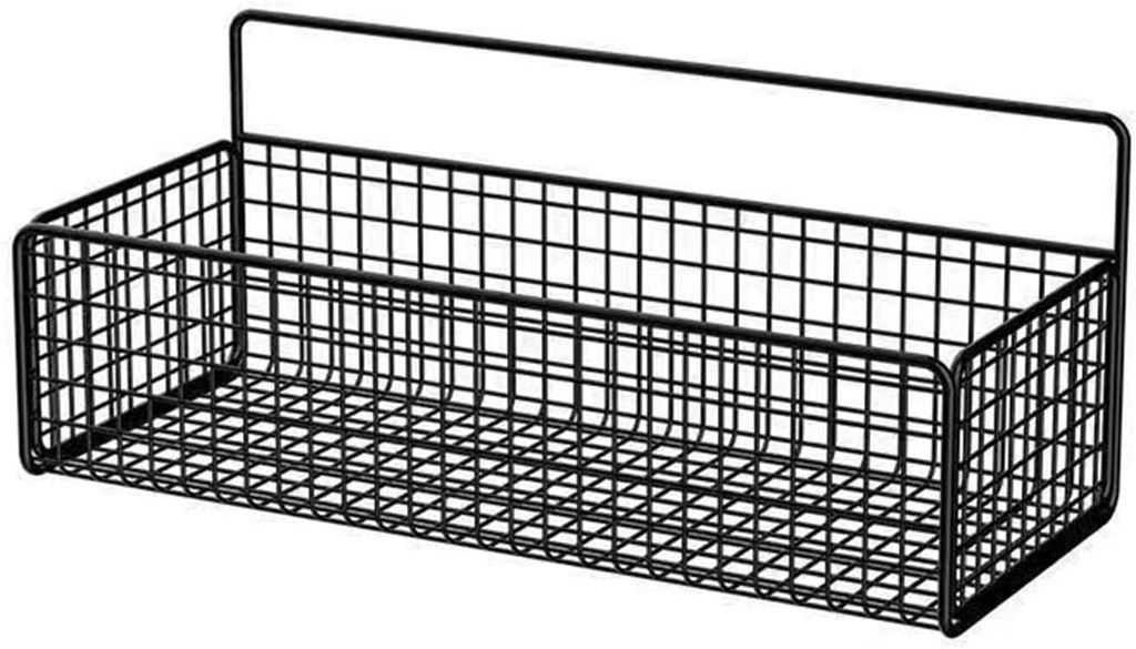 Wall Hanging Storage Rack Multifunctional Portable Iron Wire Bin Basket for Bathroom Kitchen (Black)