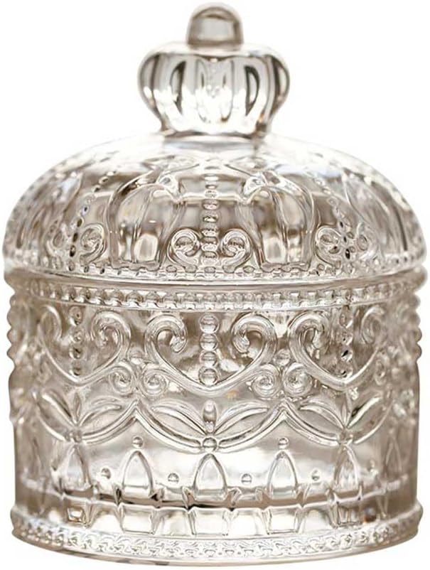 Teensery Glass Candy Dish with Lid, Decorative Candy Jar Vintage Crystal Candy Bowl Cookie Storage Container for Home Office Desk Decor, 1 Piece