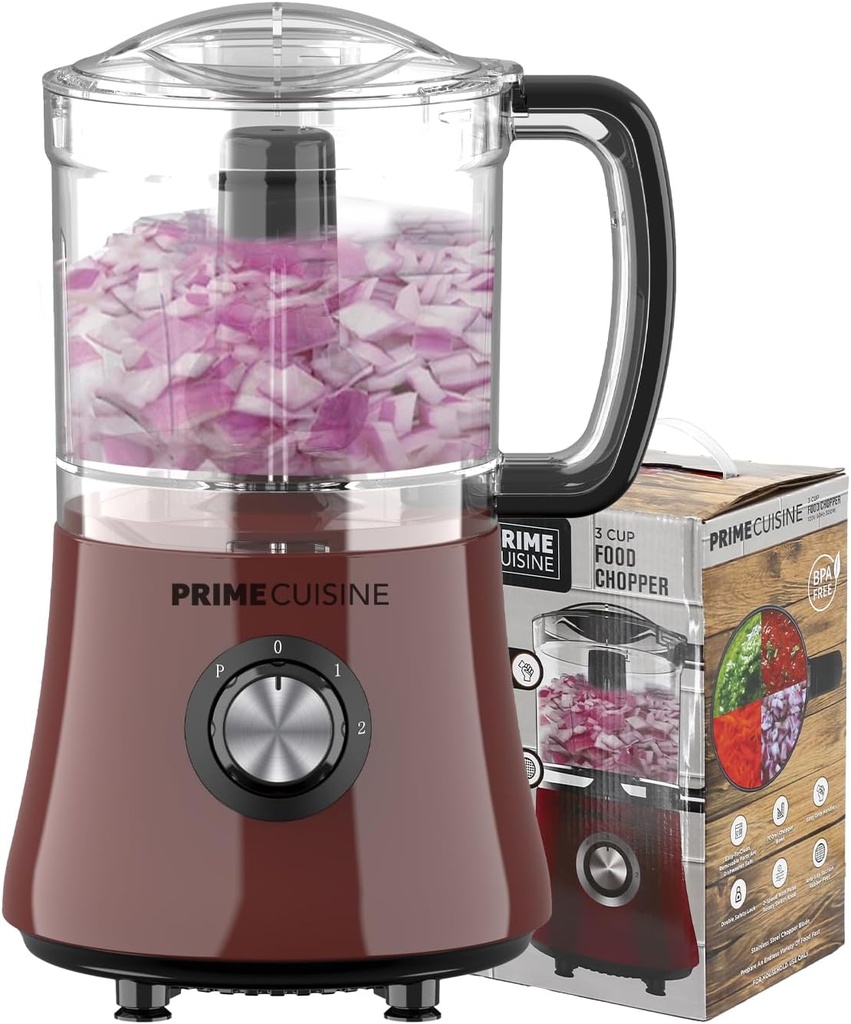Electric Vegetable Chopper & Food Processor, 3 Cup Capacity, For Mincing, Emulsify and Puree (Burgundy)