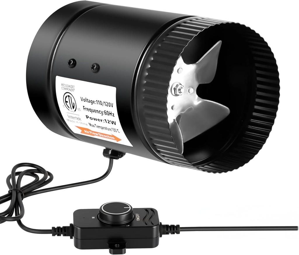 HealSmart Inline Booster Duct Fan 4" 106 CFM with Speed Controller, Inline HVAC Blower Low-Noise Exhaust Fan Basements, Bathrooms, Kitchens, Workshops