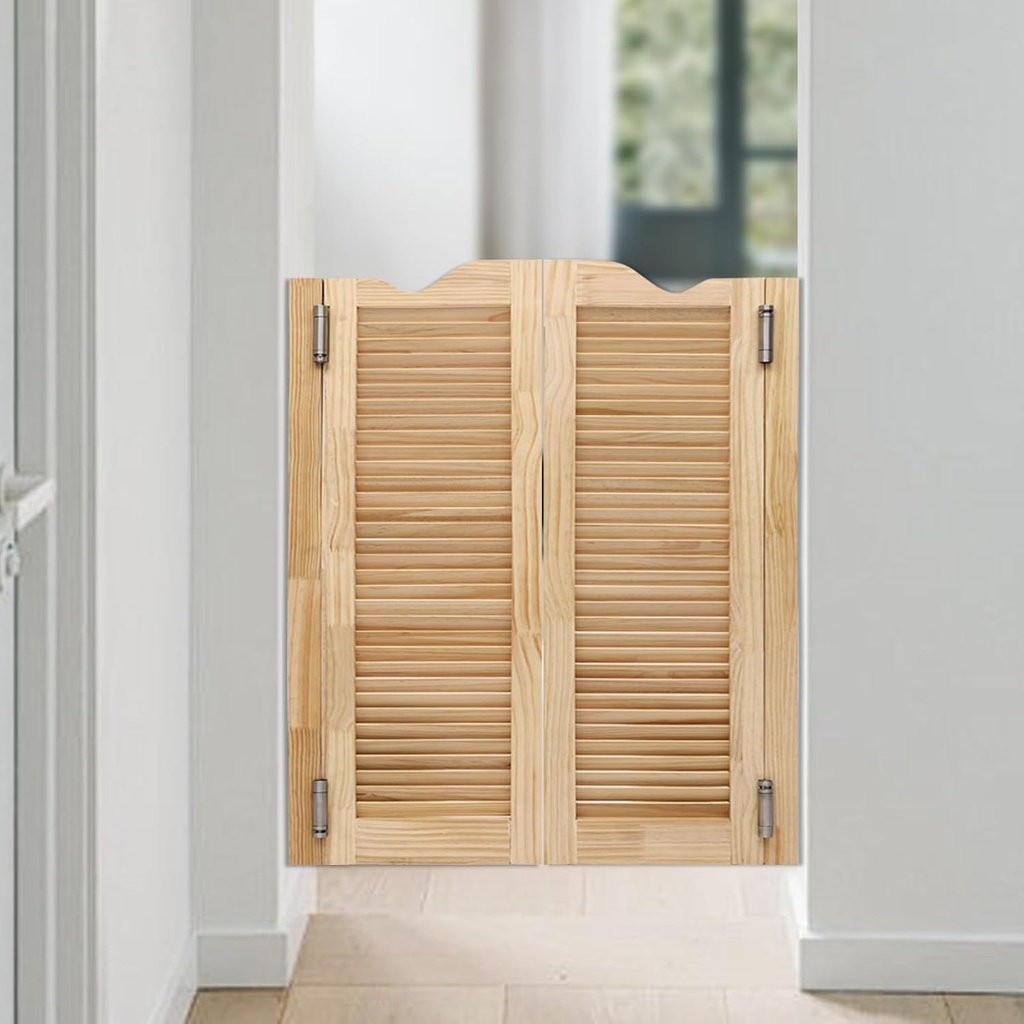 Cafe Door, Swing Solid Wood Door, 180° Auto Opening & Closing Double Doors with Hinges for Kitchens Clubs Cafes, Unfinished, 24" X 42" X 1.34" (Wood)