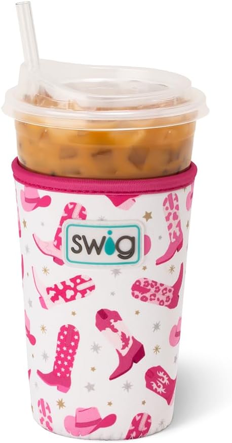 Swig Life Medium Iced Cup Coolie, Standard 22oz Iced Coffee Cup Insulator Sleeve with Handle, Neoprene Insulated Coolie Keeps Drinks Cold (Let's Go Girls)
