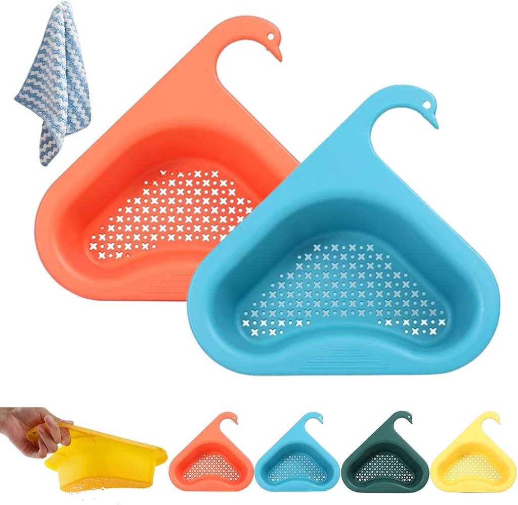 Faucet Hanging Filter Basket, Faucet Hanging Filter Basket for Kitchen Sink, Kitchen Sink Drain Basket Swan, Multifunctional Kitchen Triangular Sink Filter (2Pack-B)
