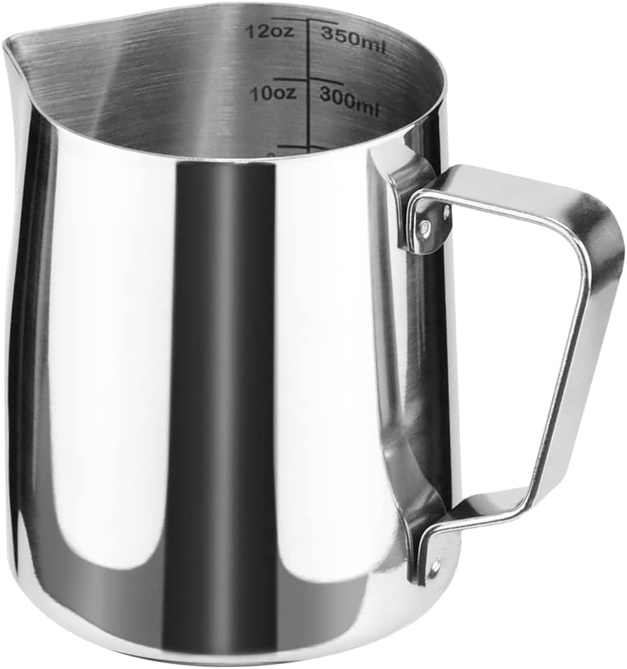 HOFASON Stainless Steel Milk Frothing Pitcher Cappuccino Pitcher Pouring Jug Espresso Cup Creamer Cup for Latte Art, 12 Ounce (350 ML)