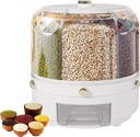 Rotating Grain Dispenser, 6 Grids Rice Food Storage Container 13.2 Lbs Rotatable Sealed Grain Food Storage One-Button Pressing Storage Bucket for Snacks Candy Coffee Beans Pet Food