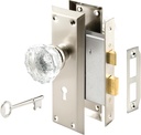 Prime-Line E 28335 Mortise Keyed Lock Set with Glass Knob – Perfect for Replacing Antique Lock Sets and More, Fits Doors with 2-3/8 In. Backset (Single Pack)