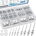 smseace 780Pcs Pop Rivets with Washer Assortment Kit 14-Sizes SAE (3/32 inch1/8 inch5/32 inch3/16 inch1/4 inch) Assorted Blind Rivets for Metal,Furniture,Automotive,Instrument