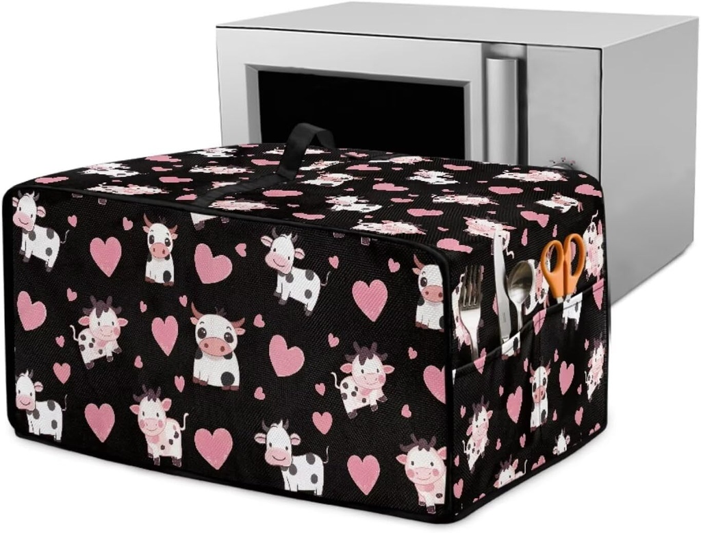 Cow Love Heart Print Toaster Oven Cover Cat Scratch Proof Microwave Cover for Countertop Appliance Dust Protector Decorative Oven Accessories, Machine Washable, 22.5" x 18.5" x 13"