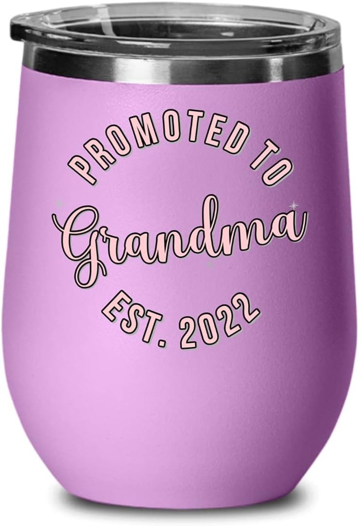 Promoted to Grandma Wine Tumbler for Women Est 2022 Pregnancy Announcement Idea for Mom Cute Baby Shower Keepsake for First Time New Grandmother 12 oz