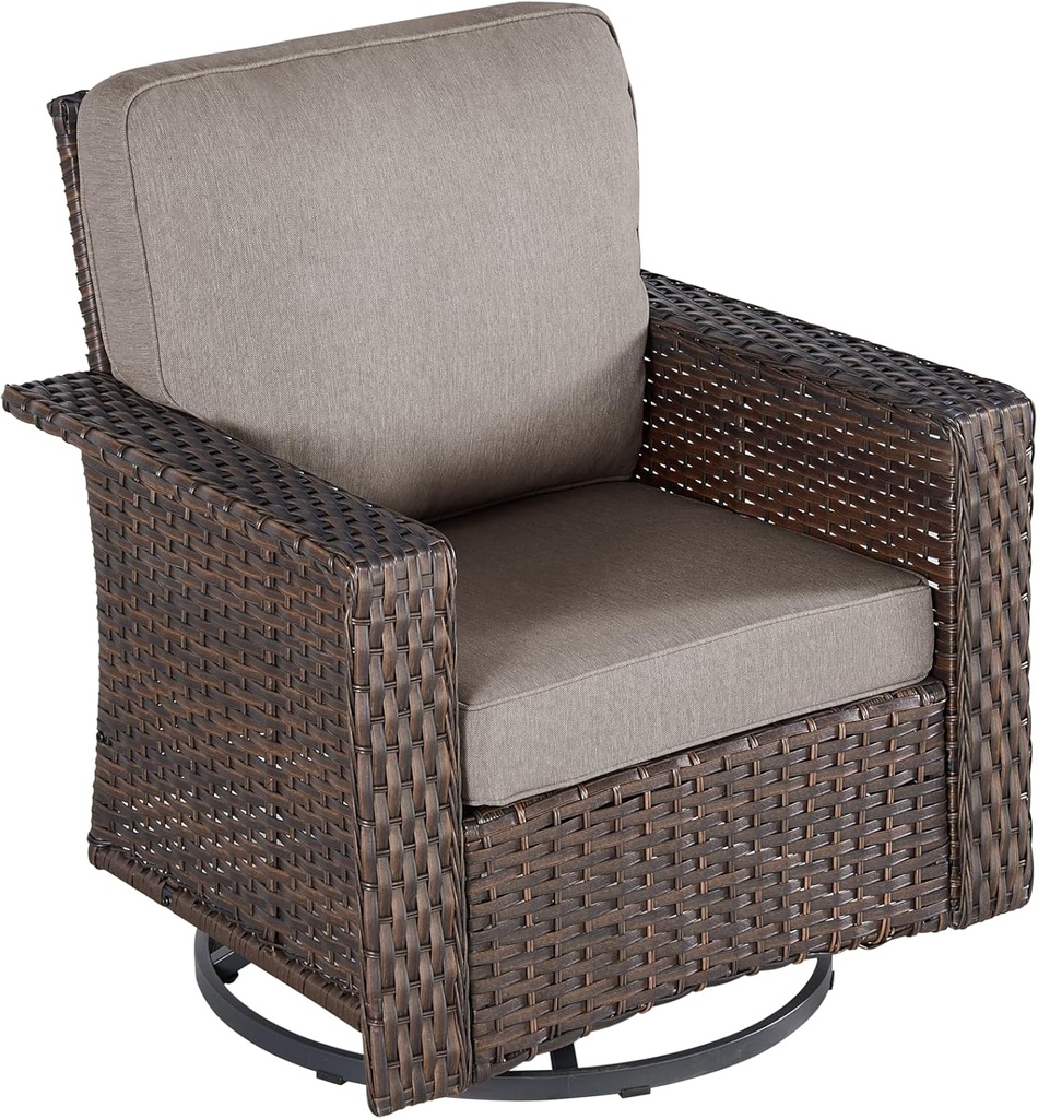Patio Swivel Rocking Chairs – Outdoor Wicker Swivel Rockers for Garden, Porch, Poolside, Yard – Comfortable Patio Furniture Set, Brown/Grey