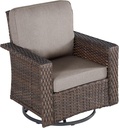 Patio Swivel Rocking Chairs – Outdoor Wicker Swivel Rockers for Garden, Porch, Poolside, Yard – Comfortable Patio Furniture Set, Brown/Grey