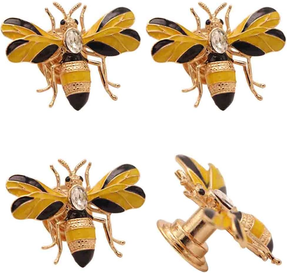 haowei Bee knobs Cabinet Knob 4 Pcs Elegant Bee Pull Drawer Dresser Wardrobes Door Knob Handle Furniture Hardware Kitchen Cupboard Decorative Accessories (Bee)