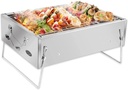 Grill Outdoor Small Charcoal Barbecue Grill, Stainless Steel Portable Folding Grill with Net Tongs, Desk Tabletop Smoker, for 2-5 People, 36 x 26 x 17 cm for Home Outdo