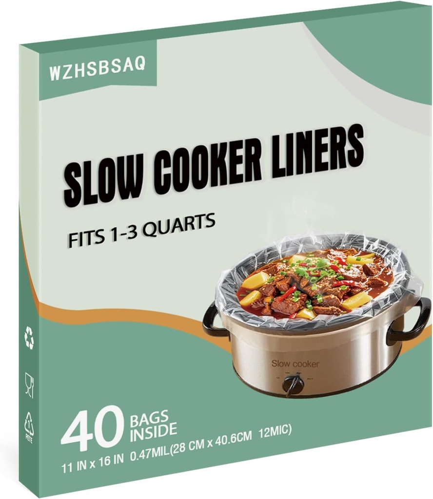 Slow Cooker Liners, 40 Cooking Bags, Medium Disposable Pot Liner Plastic Bags, Fits 1QT to 3QT Slow Cooker Cooking Pans, 11 in. x 16 in.