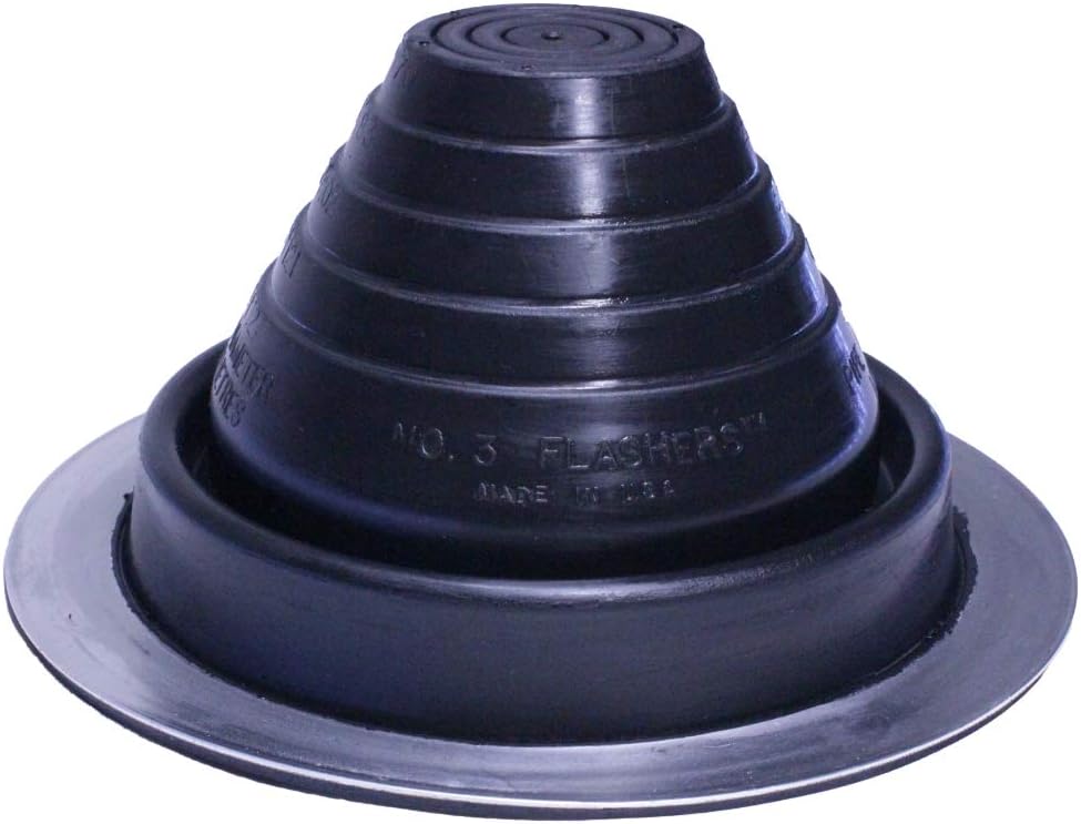 Flashers #3 Black EPDM Round Flexible Roof Jack Metal Roofing Pipe Flashing (Pipe OD 1/4" to 5") - 100% Made In The USA