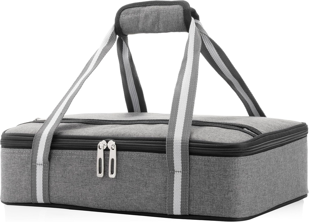 Stack Store Plus More Gray Insulated Casserole Carrier for Hot or Cold Food, Lasagna Holder for Picnic, Potluck, Cookout – Fits 9”x13” or 11”x15” Baking Dish – Thermal Tote