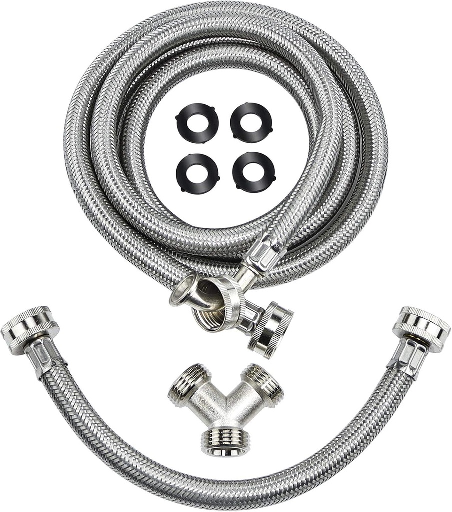 Steam Dryer Hose Installation Kit - 6 Ft 90 Degree Elbow Stainless Steel Hose,1ft Inlet Adapter And Y Connector,Fits All Normal Household Water Supply Lines by TOMOON