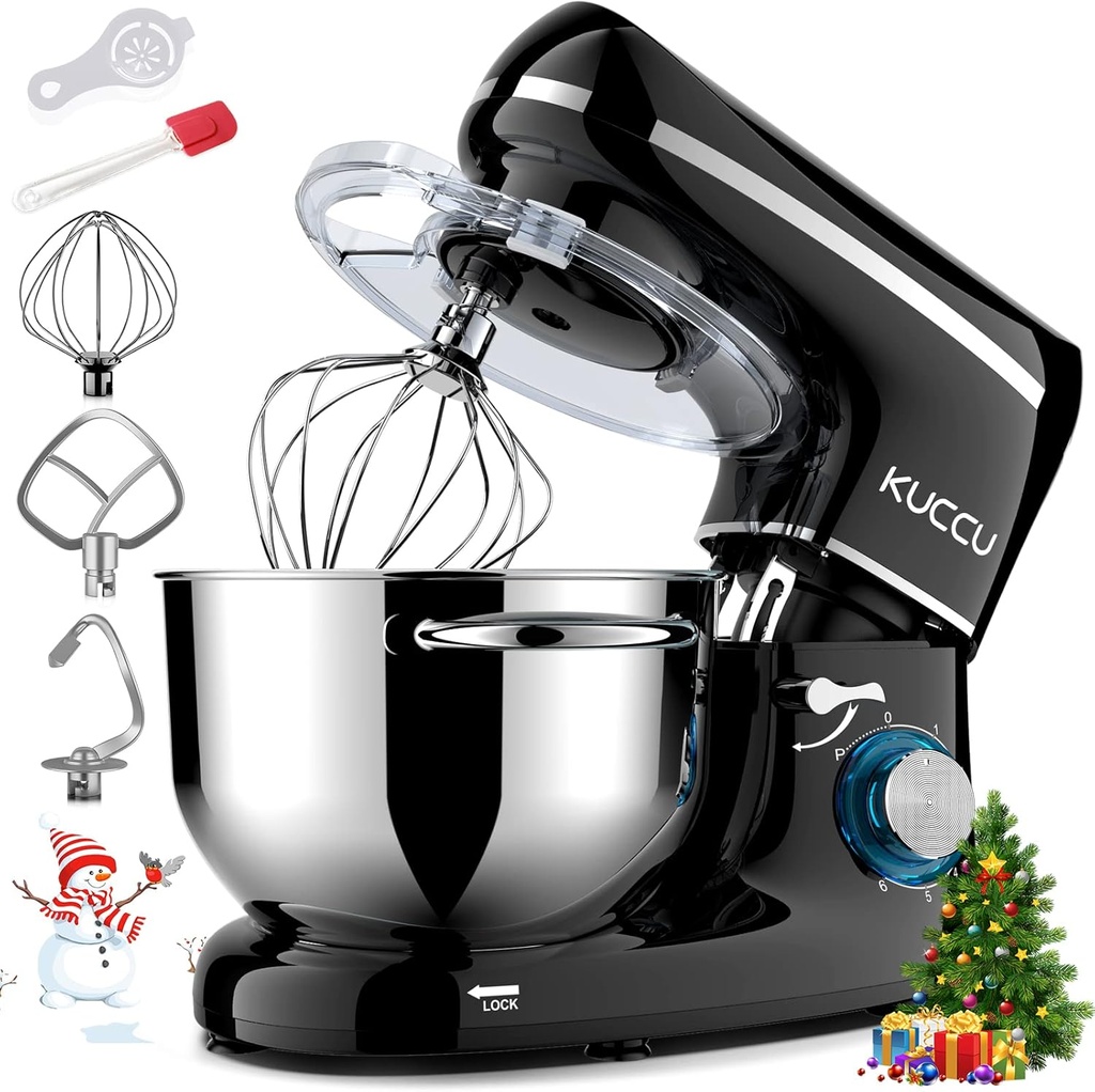 Stand Mixer, 660W, 6-Speed Tilt-Head Food Dough Mixer, Kitchen Electric Mixer with Stainless Steel Bowl,Dough Hook,Whisk, Beater, Egg white separator (6.5-QT, Black)…