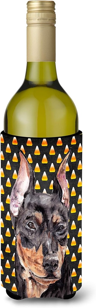 Caroline's Treasures SC9668LITERK German Pinscher Candy Corn Halloween Wine Bottle Hugger Bottle Cooler Sleeve Hugger Machine Washable Collapsible Insulator Beverage Insulated Holder