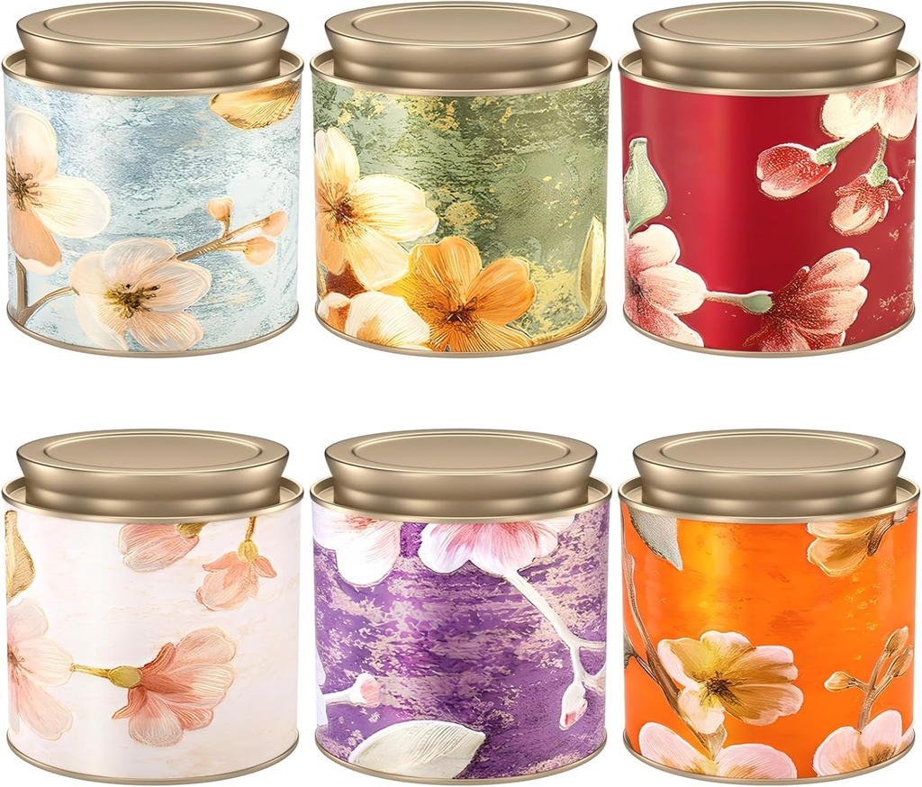 6 Pack Airtight Tea Canisters,15 Fluid Oz Embossed Tea Tins for Loose Leaf Tea Storage. Ideal for Tea, Coffee Beans, Candy, Nuts & More! Perfect for Kitchen and Pantry, Size 3.62x3.62" Coffee Canister