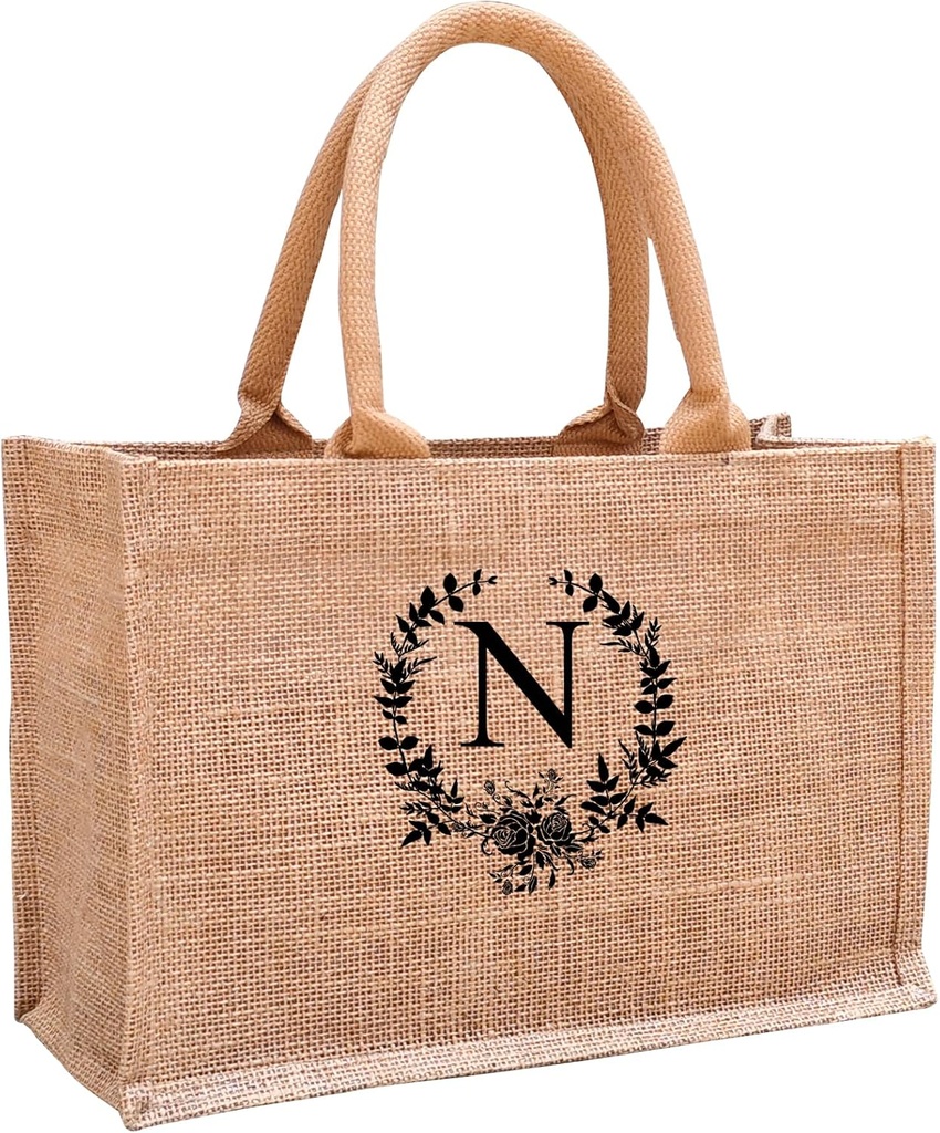Initial Jute Tote Bags for Women, Thank You Gifts for Birthday, Wedding, Beach, Appreciation Gifts for Teacher