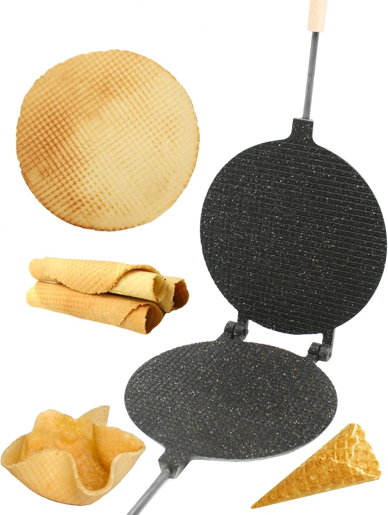 PetriStor Waffle Maker Round Has Nonstick Coating Size 8 in - Waffle Cone Maker - Krumkake Iron - Wafer Maker - Waffle Cone Maker Machine - Stroopwafel Maker - Ice Cream Cone Maker
