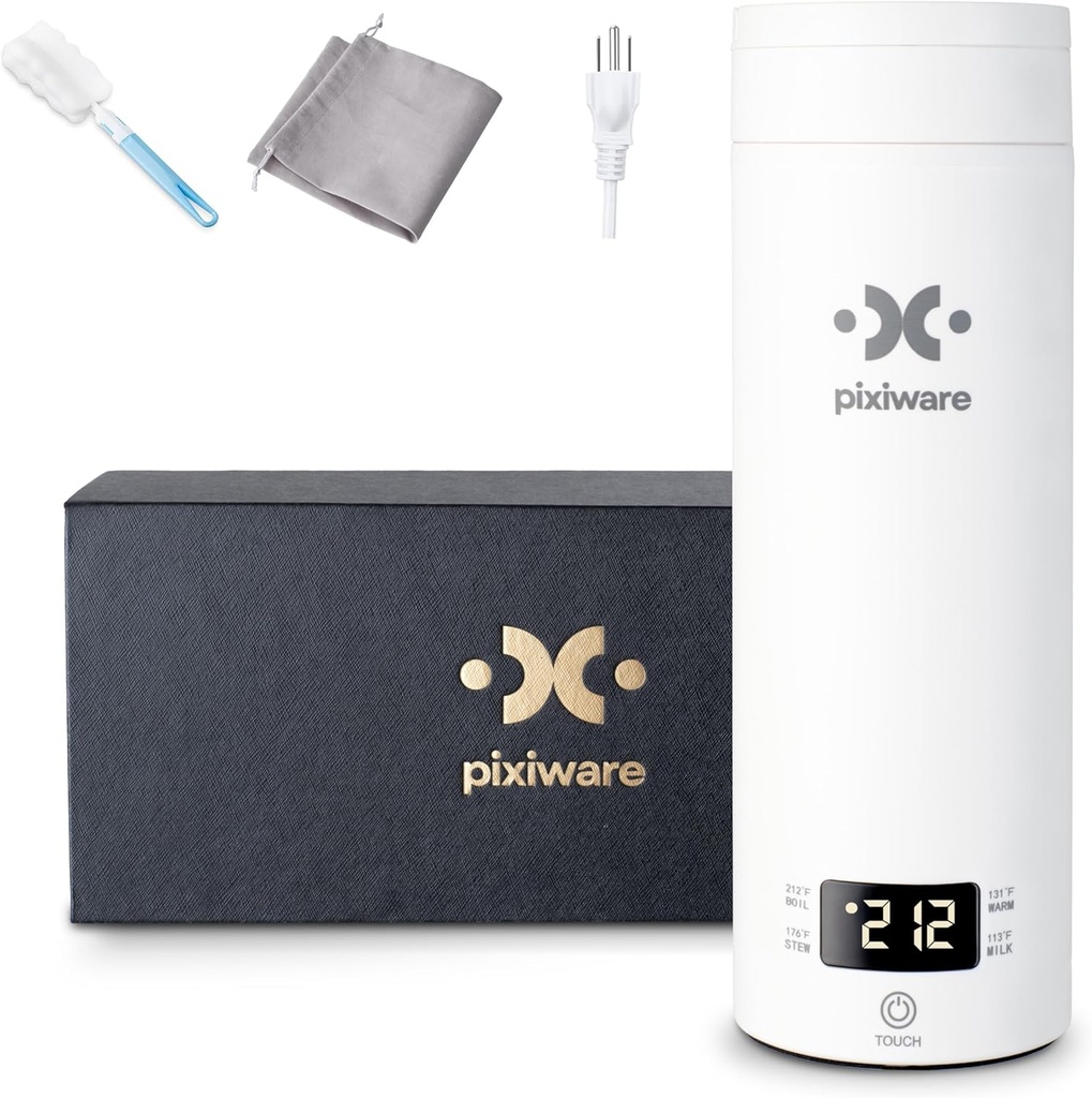 Travel Kettle Twist Lid for Hot Water on the Go 450ml – Small Portable Mini Electric Kettle – 4 Smart Temp Presets – Auto Shut-Off – Leak-Resistant – Stainless Steel BPA-Free 304