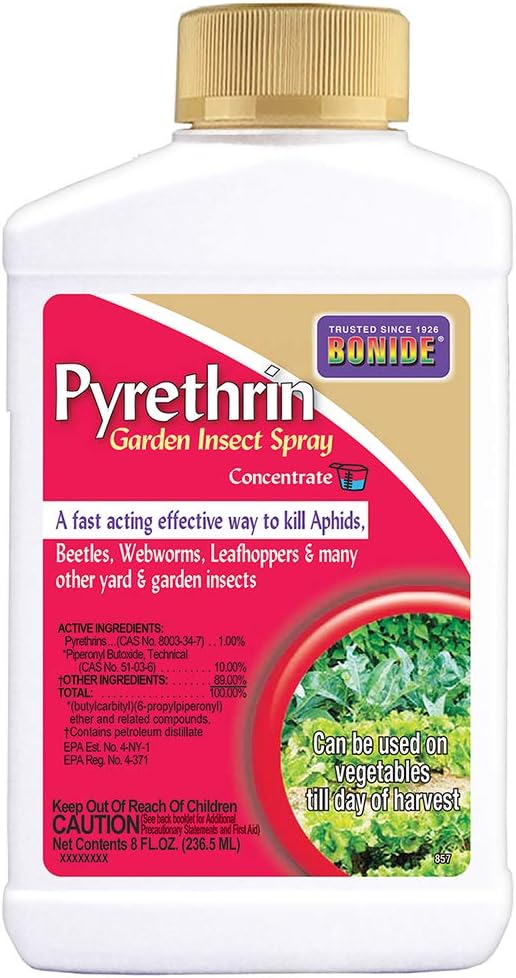 Bonide Pyrethrin Garden Insect Spray Concentrate, 8 oz Ready-to-Mix Fast Acting Insecticide for Outdoor Garden Use