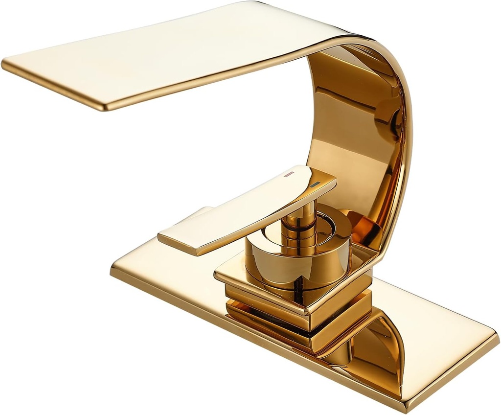 becola Modern Bathroom Sink Faucet, Single Handle Bathroom Faucets for Sink 1 Hole, Low Arc Touch On Faucet, Gold Hot and Cold Water Mixer Tap with Deck Plate - Gold