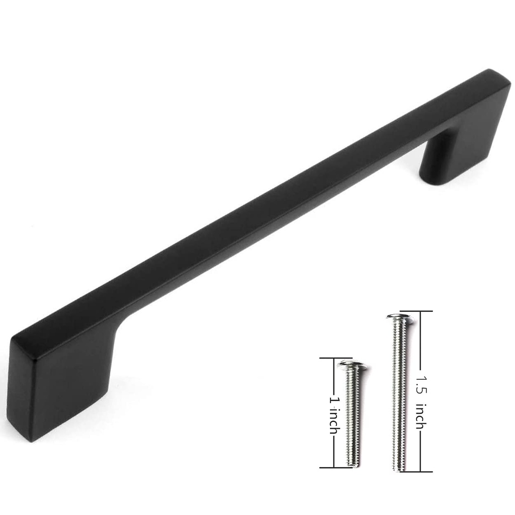 Wood Grip Collection - 10 Pack Contemporary Solid Sleek Handle Pulls for Kitchen Cupboard Door, Dresser Drawers, Bathroom cabinets, Office Furniture and Wardrobe (5" Hole Center, Matte Black)