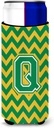 Letter Q Chevron Green and Gold Ultra Beverage Insulators for slim cans