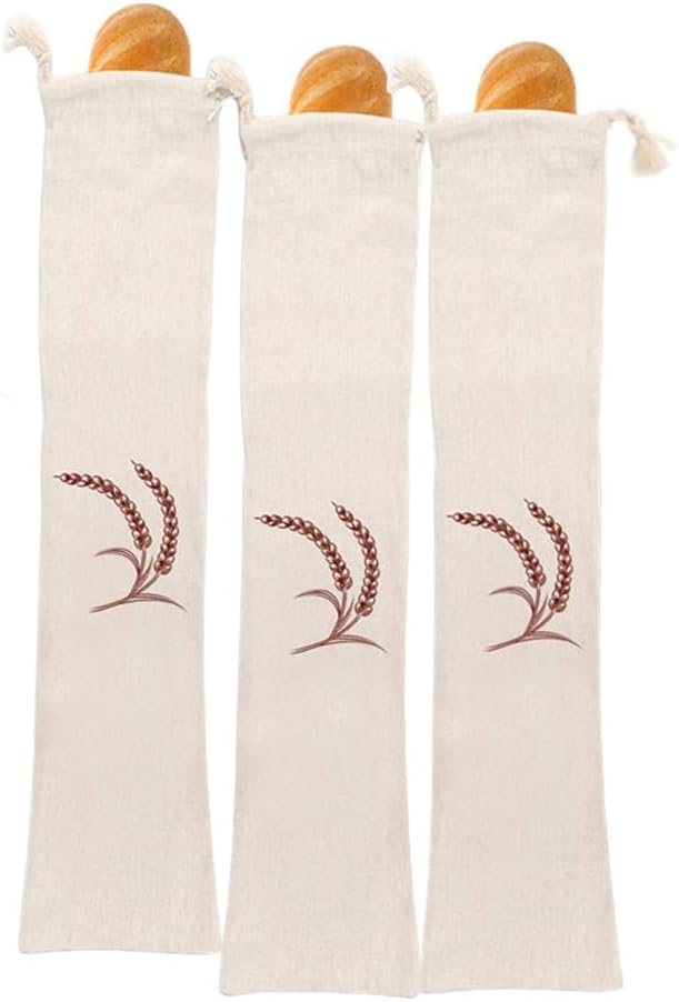 XZJMY Bread Bags for Homemade Bread,Linen Bread Bags,Reusable Bread Bags,Bread Storage for Artisan Bread - Bakery & Baguette (25.2"x5.7")