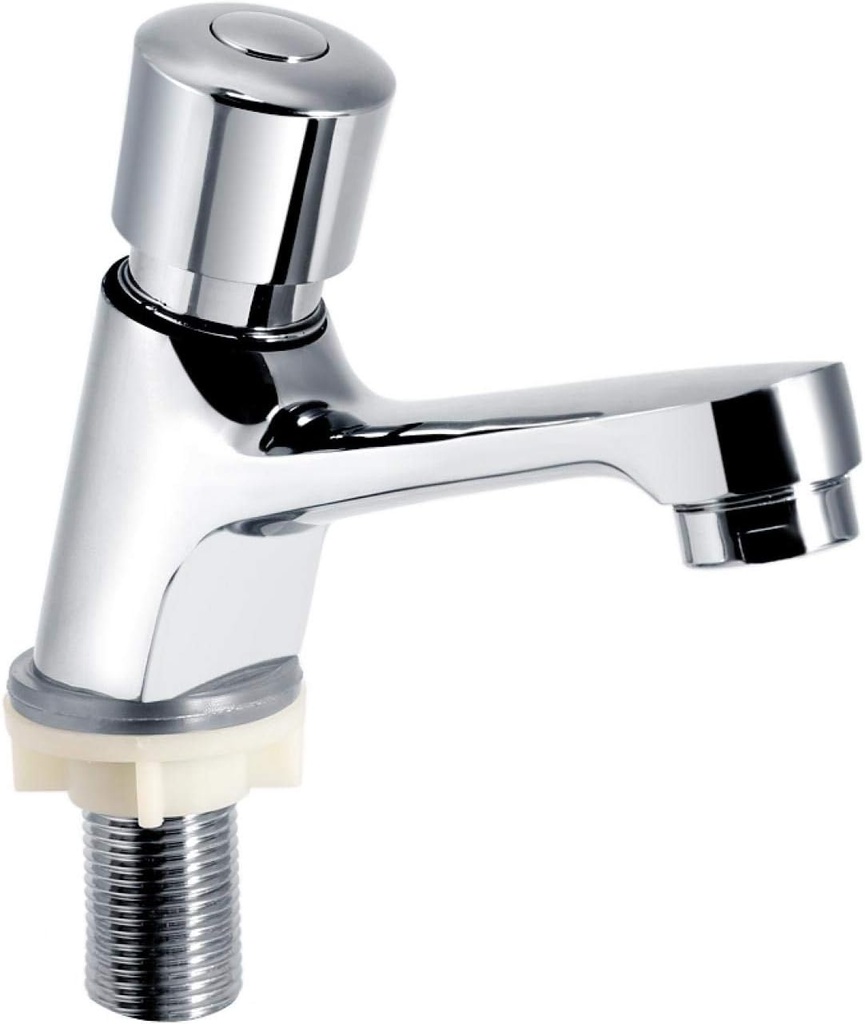 Water Saving Time Delay Faucet, Public Ktchen Bathroom Chrome Plated Self Closing Basin Sink Tap Water Saver Faucet for Home or Outdoor Single Cold