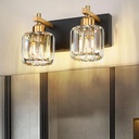2-Light Crystal Bathroom Vanity Fixture Features a Black and Brushed Gold Frame, Making it Ideal for Bedrooms and Dining Rooms. Model: CKVL4835-2W-PG
